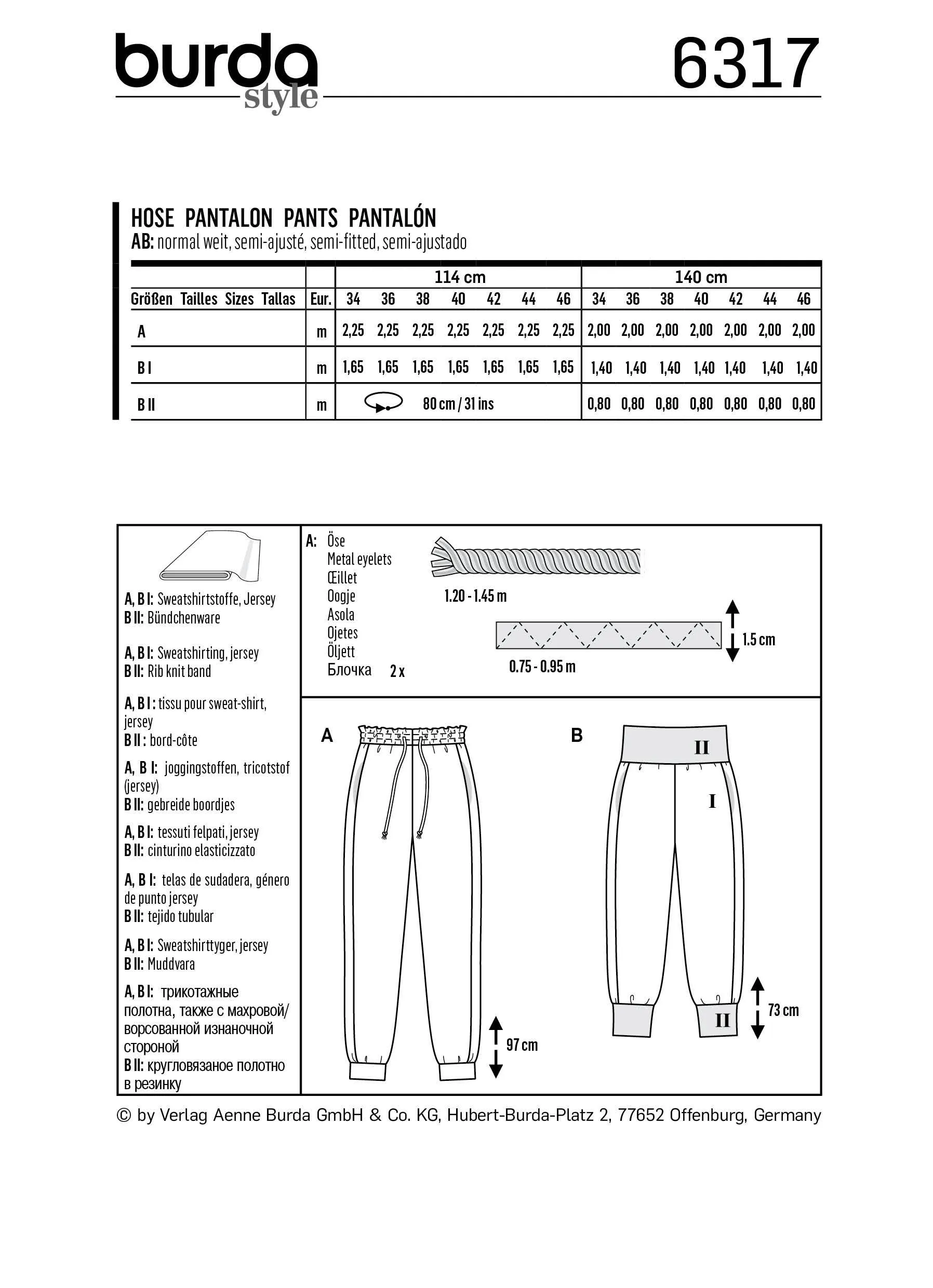 BD6317 Misses' Jogging pants sewing pattern