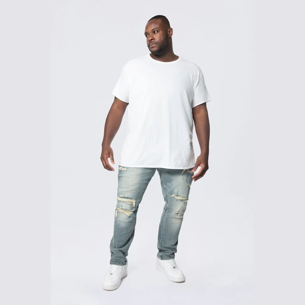 Big and Tall - Rip & Repaired Colored Jeans - Chester Blue