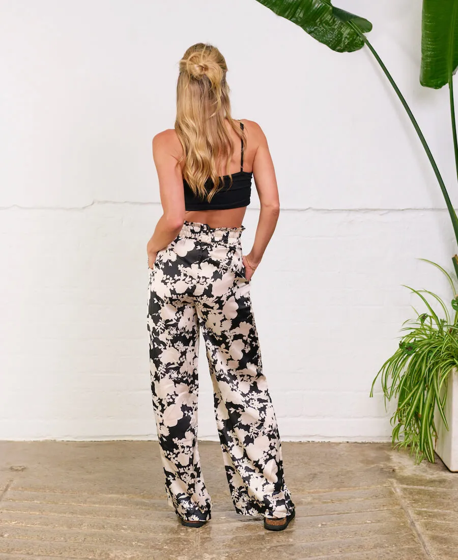 Black and Ivory Printed Wide Trousers