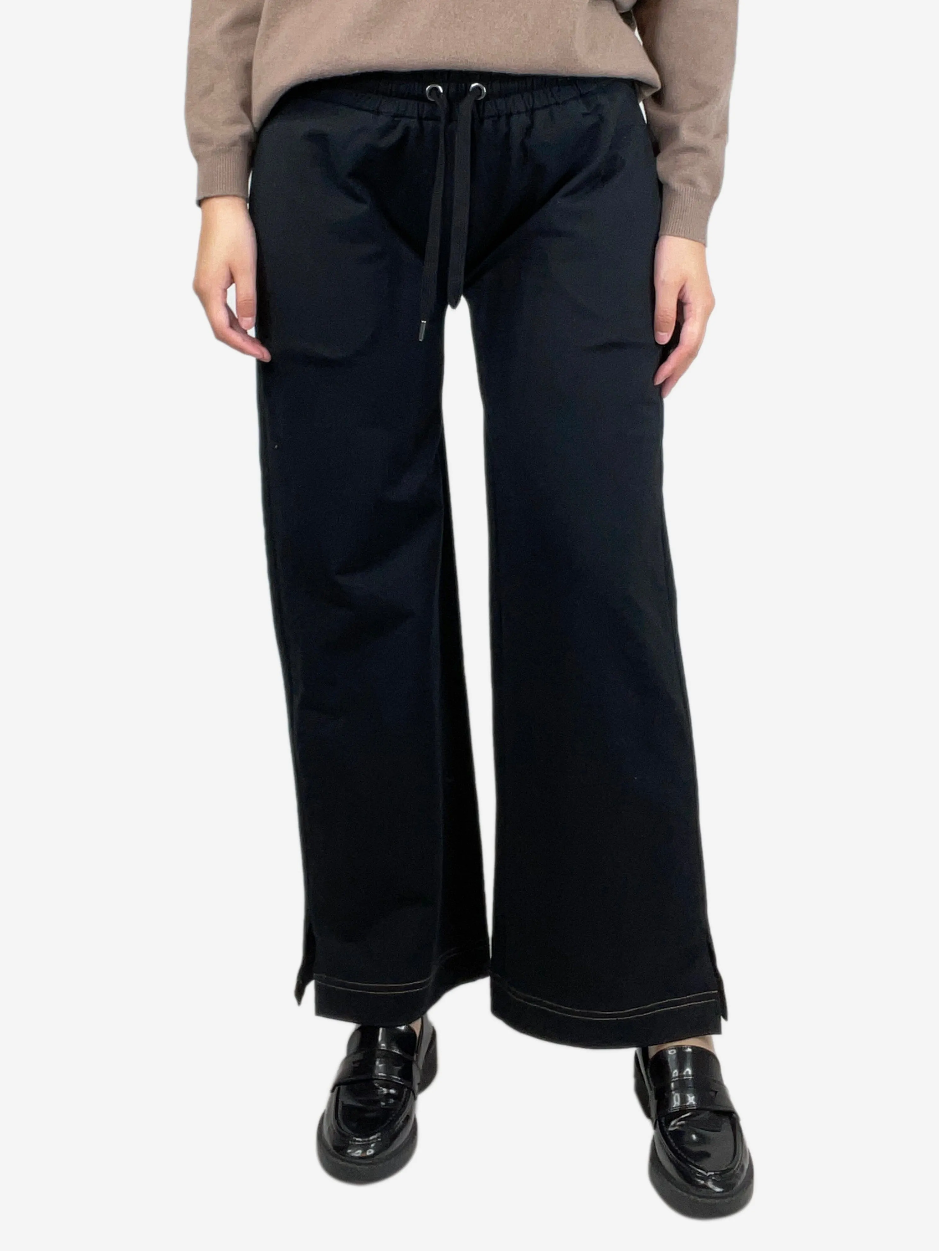 Black elasticated waist wide-leg trousers - size S