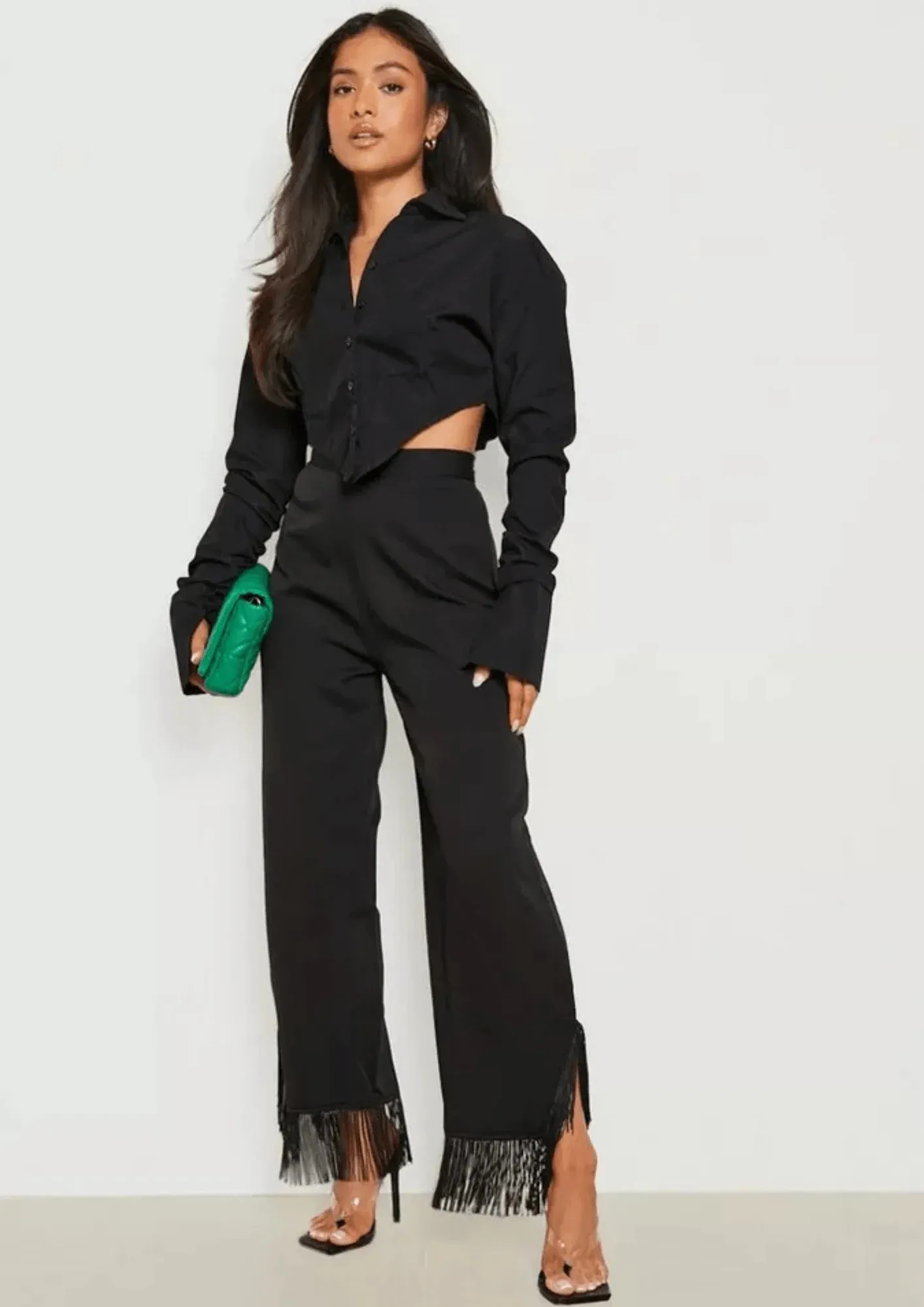 BLACK FRINGED TROUSERS