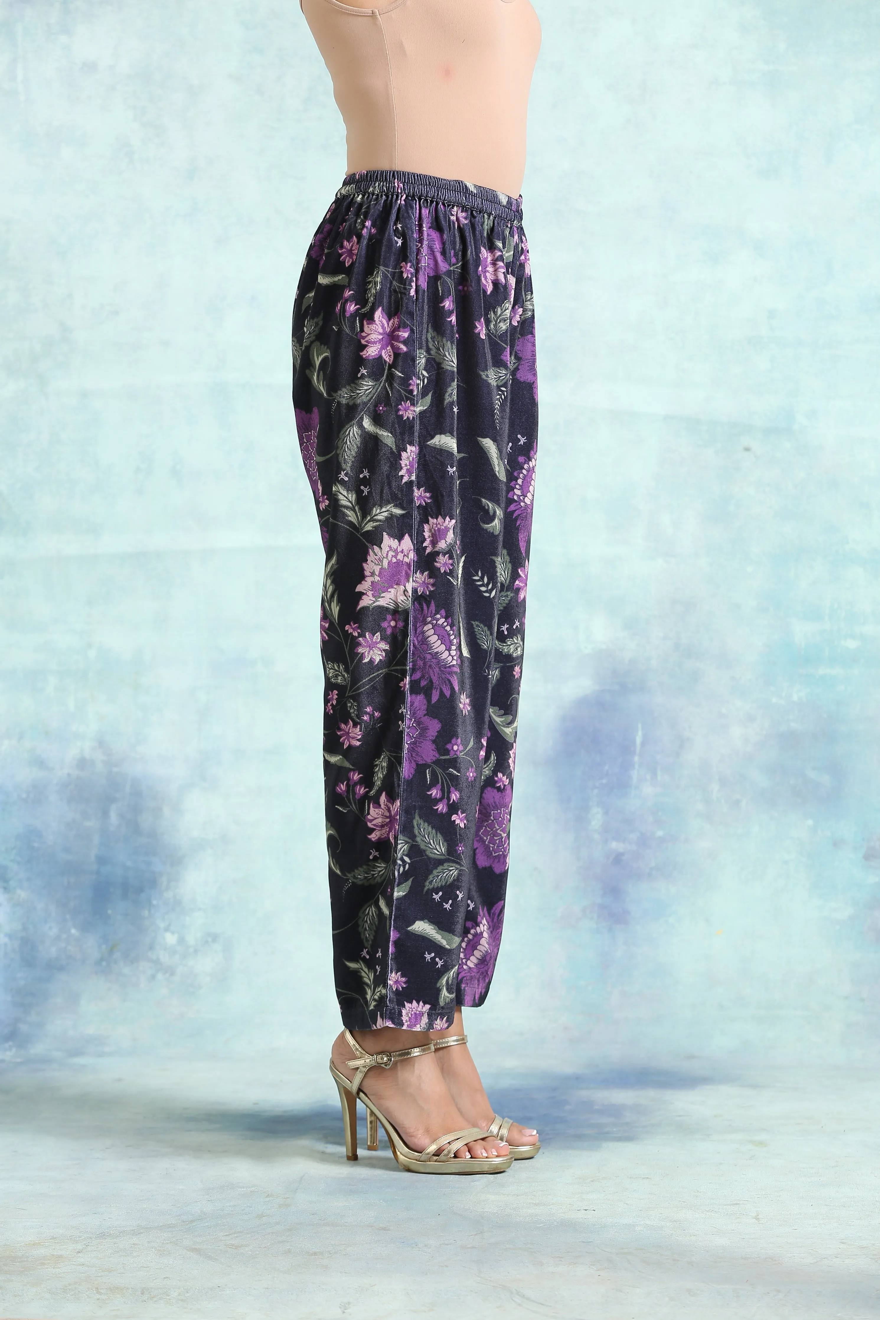 Black Printed Velvet Pant