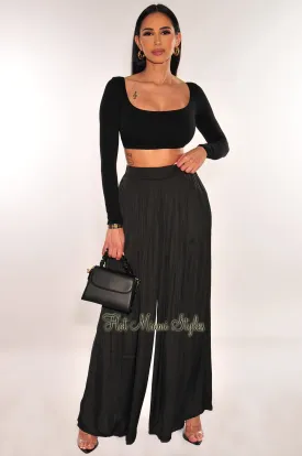 Black Silky High Waist Pleated Palazzo Pants