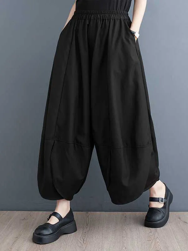 Bloomers Loose Elasticity Solid Color Split-Joint Wide Leg Pants Trousers