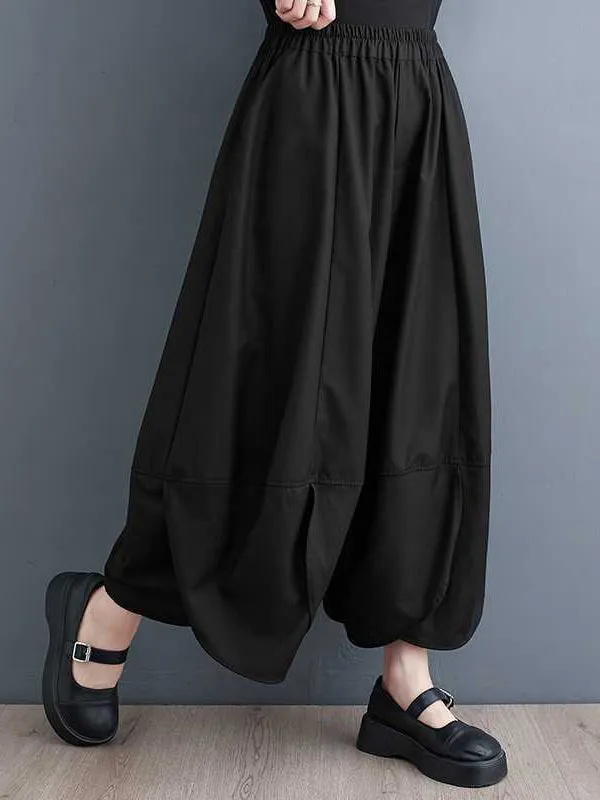 Bloomers Loose Elasticity Solid Color Split-Joint Wide Leg Pants Trousers