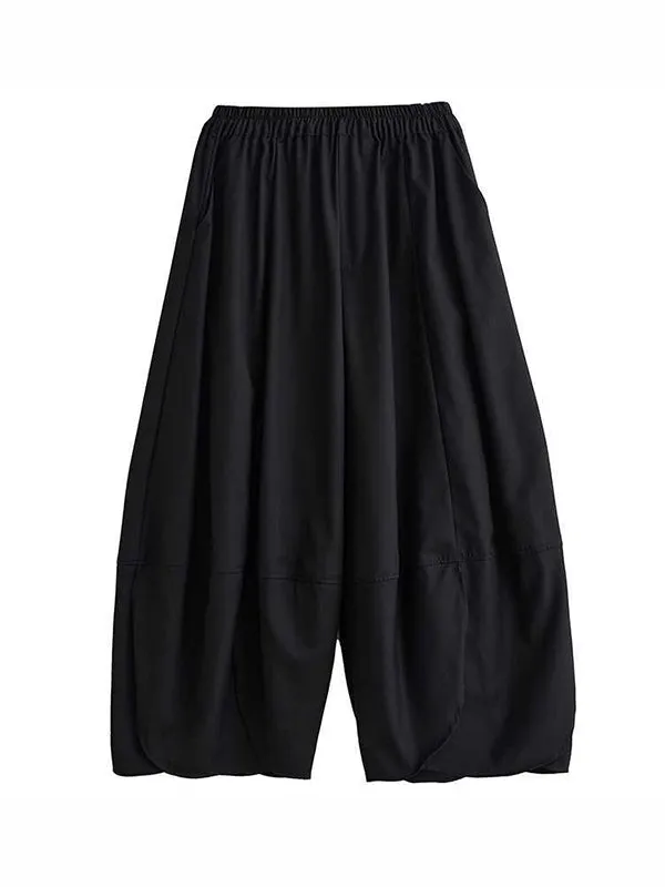 Bloomers Loose Elasticity Solid Color Split-Joint Wide Leg Pants Trousers