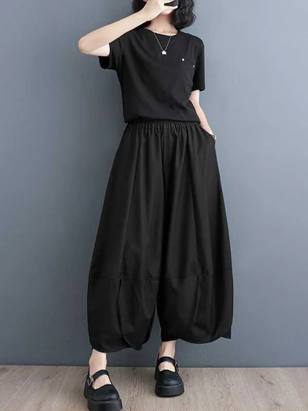 Bloomers Loose Elasticity Solid Color Split-Joint Wide Leg Pants Trousers