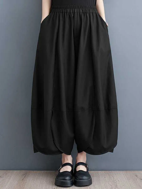 Bloomers Loose Elasticity Solid Color Split-Joint Wide Leg Pants Trousers