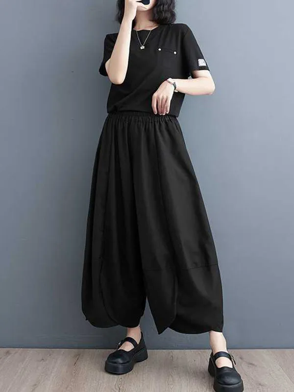 Bloomers Loose Elasticity Solid Color Split-Joint Wide Leg Pants Trousers