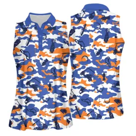 Blue And Orange And White Golf Set Women Sleeveless Polo Shirt Sport