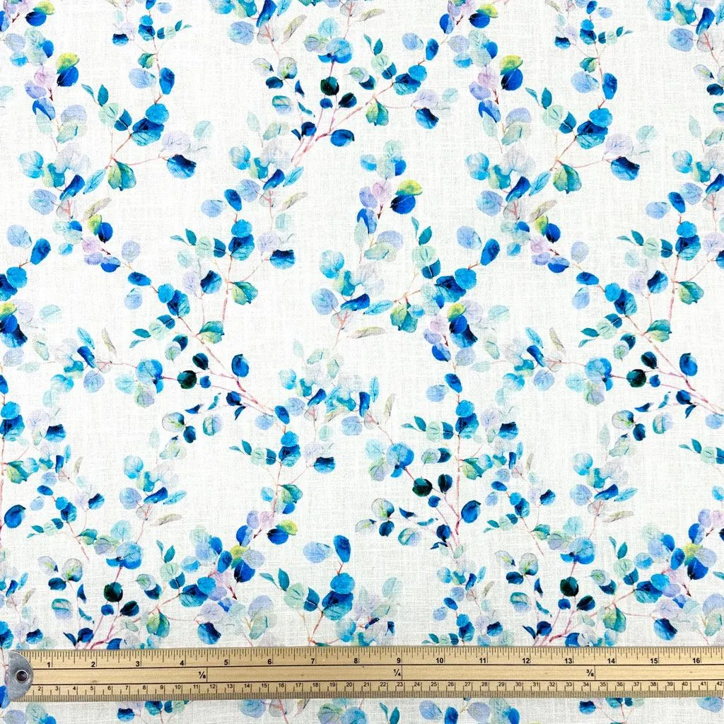 Blue Blossoming Branches Linen Blend Fabric