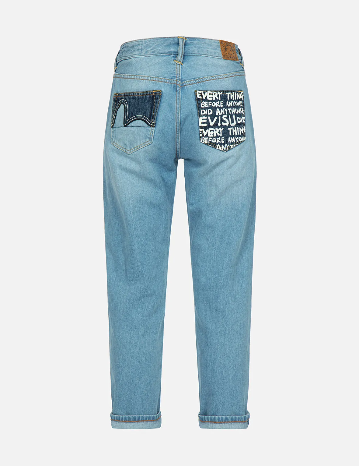 Brand Motto Print Fabric-blocking Boyfriend Jeans