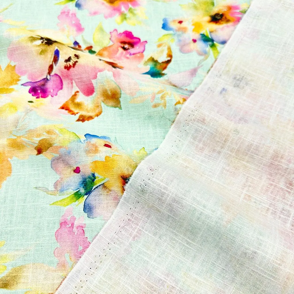 Bright Flowers Linen Blend Fabric