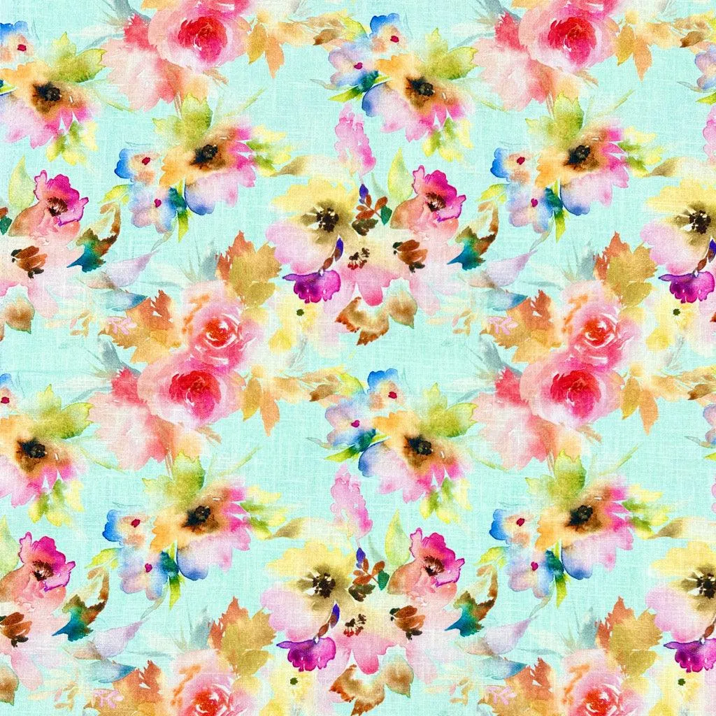 Bright Flowers Linen Blend Fabric