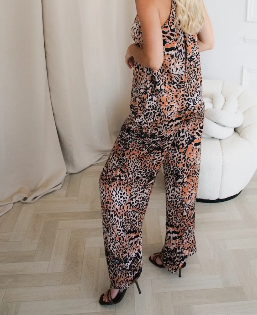 Brown Animal Print Wide Trousers