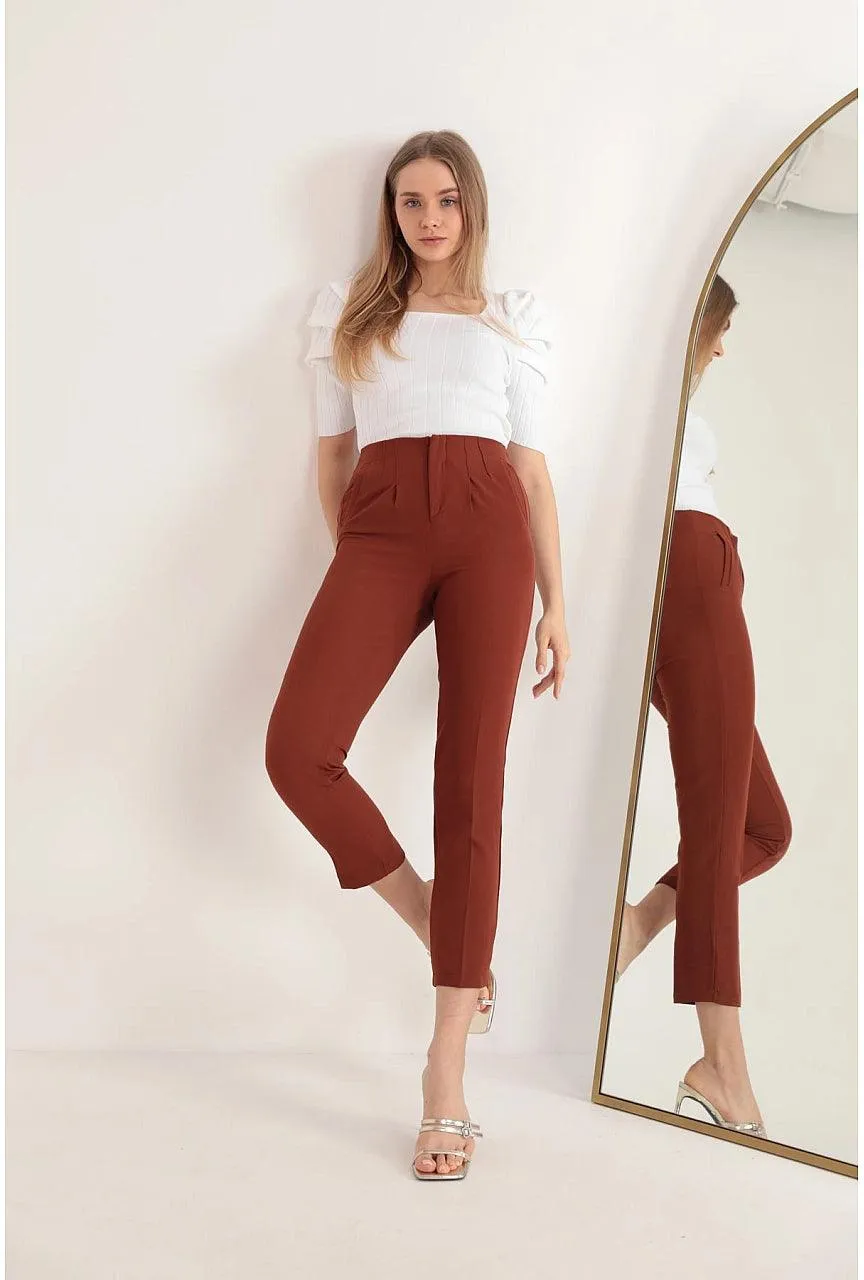 Brown Pleated Pants for Women