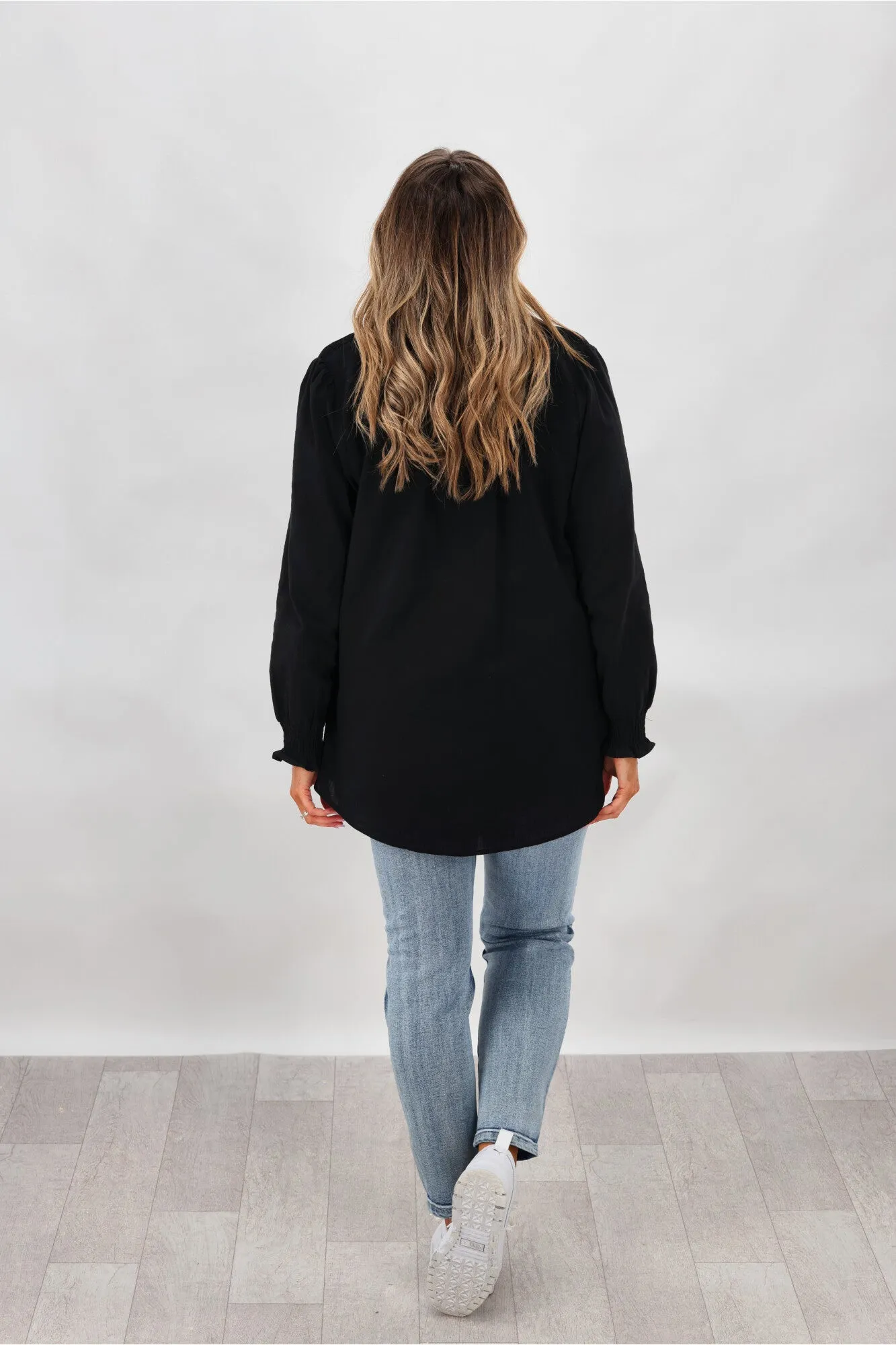 Cali & Co Pleated Shoulder Cotton Shirt Black