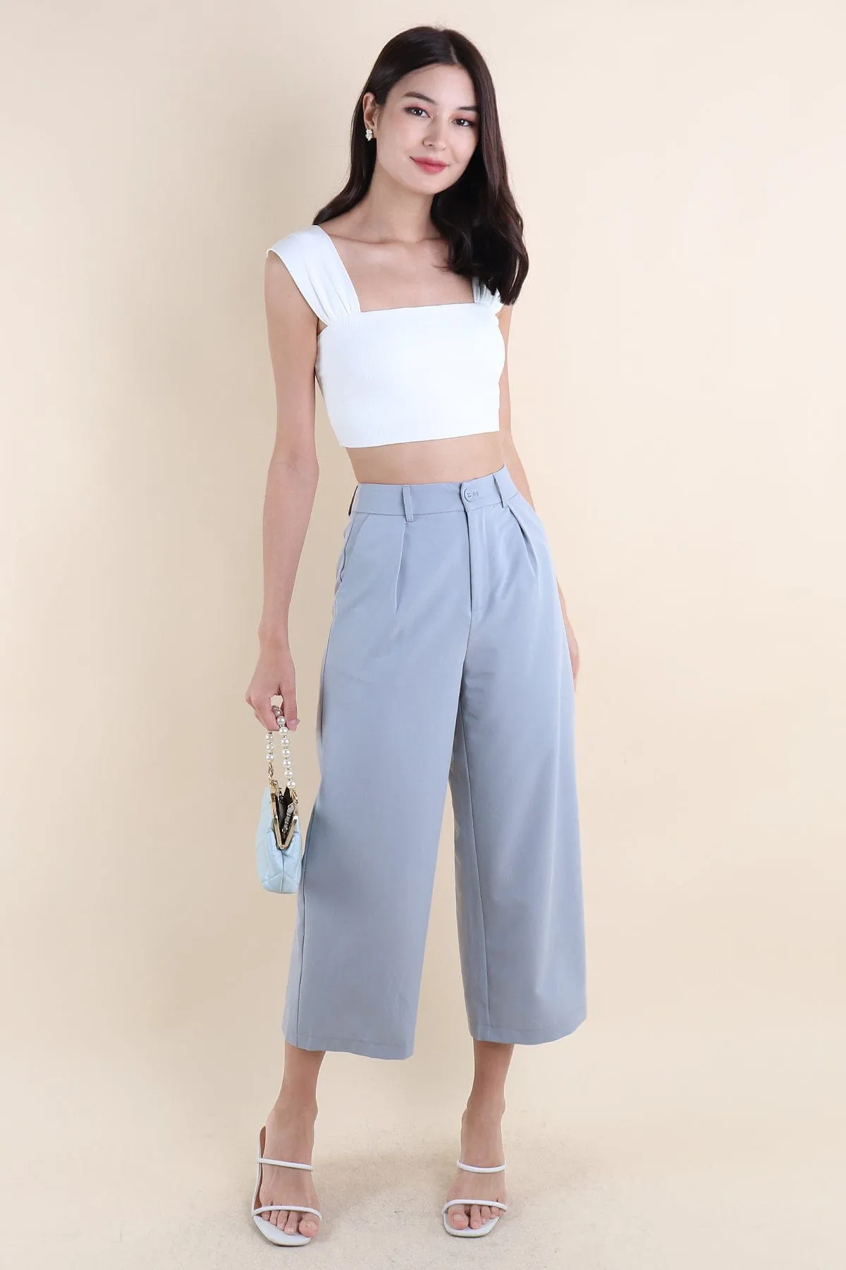 CAMO PLEATED WIDE LEG TROUSERS IN BLUE