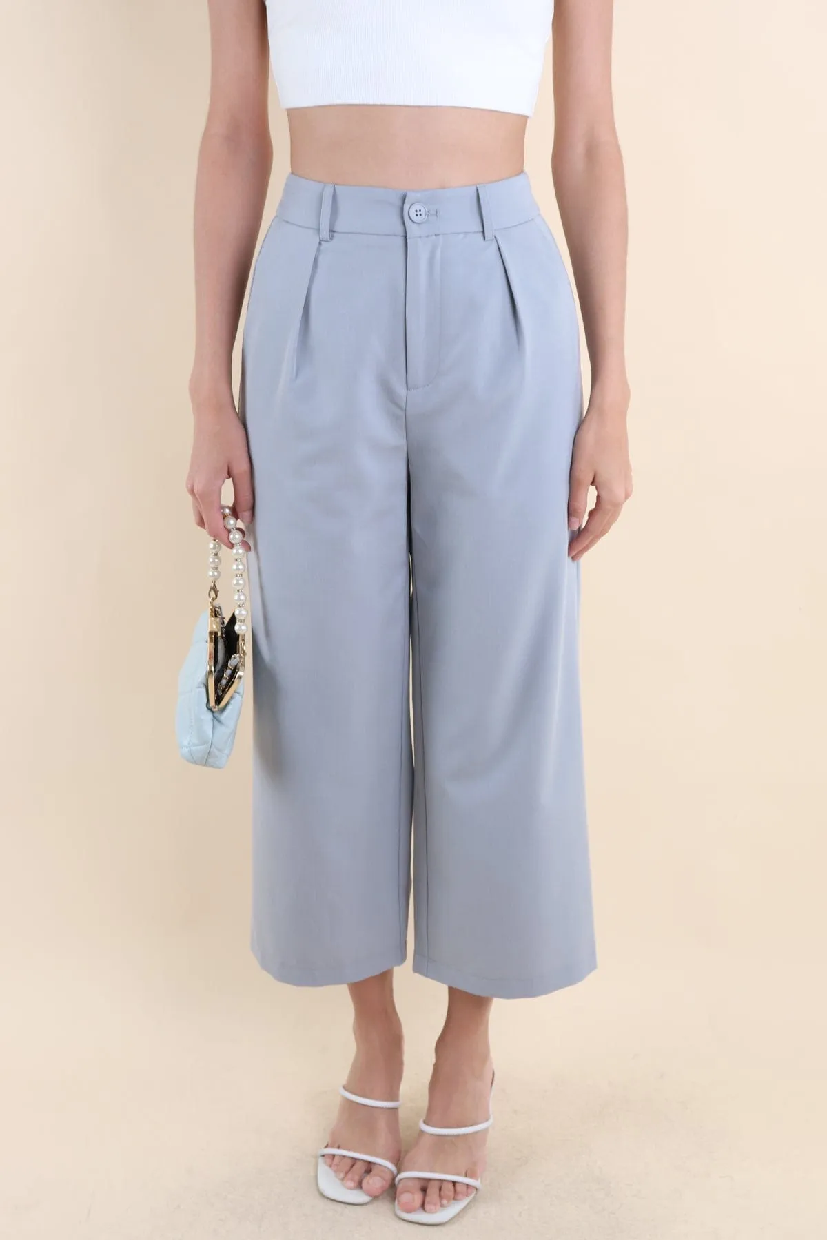 CAMO PLEATED WIDE LEG TROUSERS IN BLUE