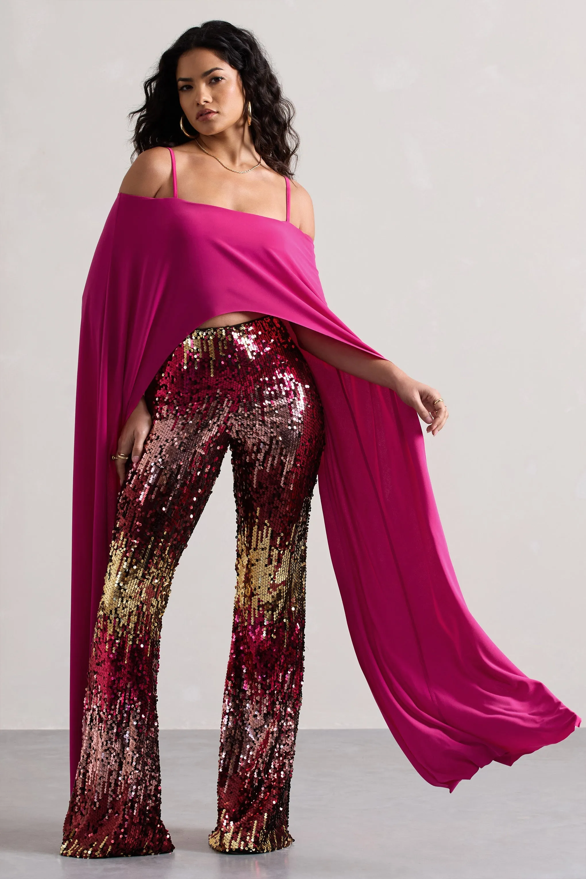 Carnival | Pink & Gold Sequin Flared-Leg Trousers