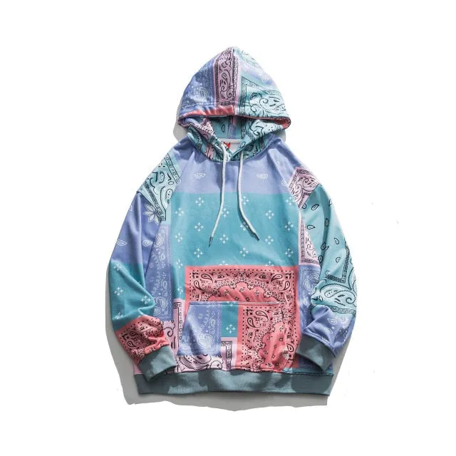 Casual Bandana Patchwork Pullover Hoodie