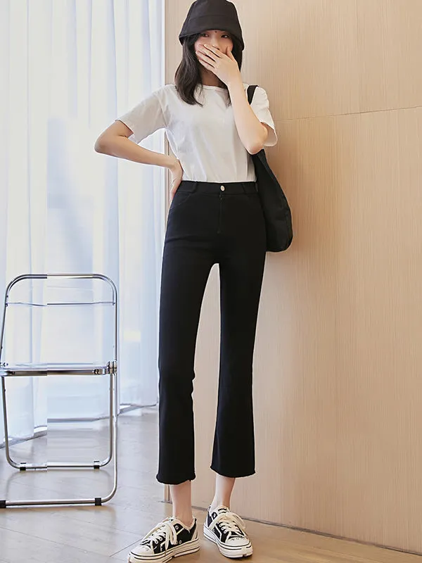 Casual Black Elasticity Skinny Leg Flared Pants