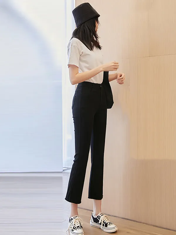 Casual Black Elasticity Skinny Leg Flared Pants