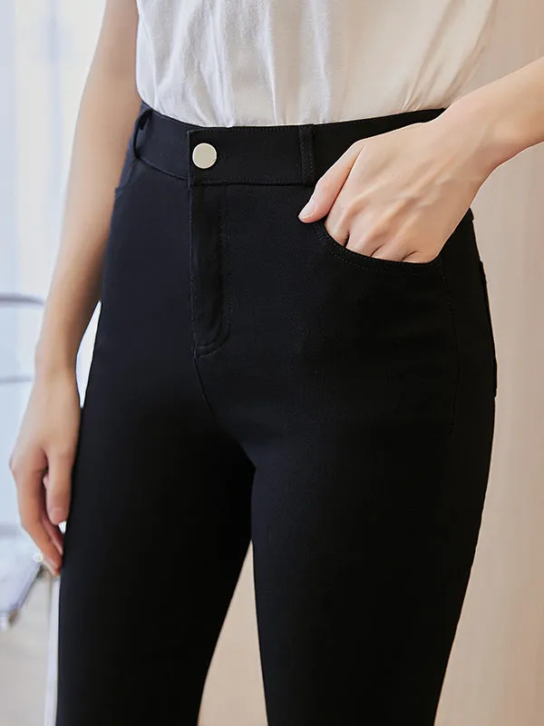 Casual Black Elasticity Skinny Leg Flared Pants