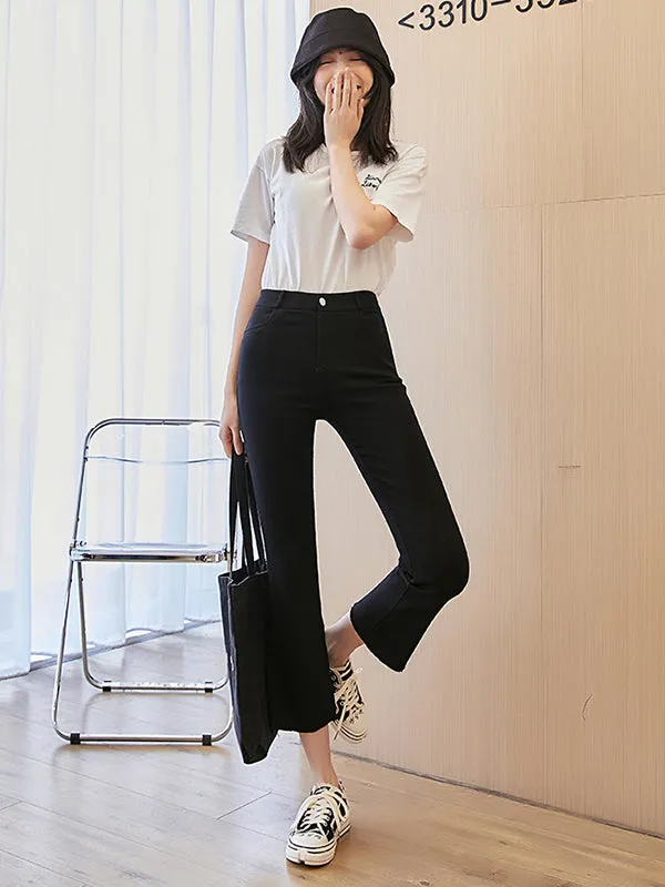 Casual Black Elasticity Skinny Leg Flared Pants