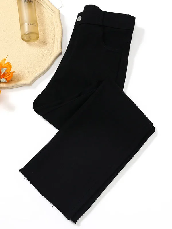 Casual Black Elasticity Skinny Leg Flared Pants