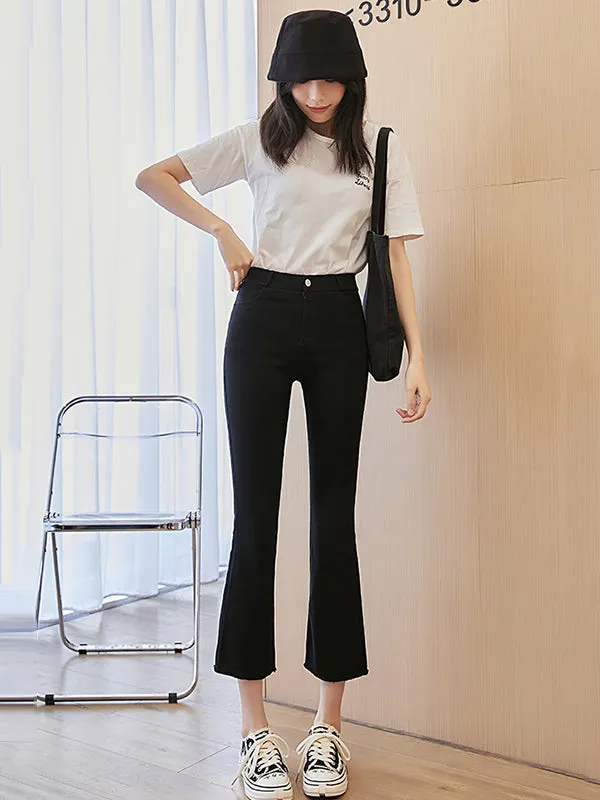 Casual Black Elasticity Skinny Leg Flared Pants