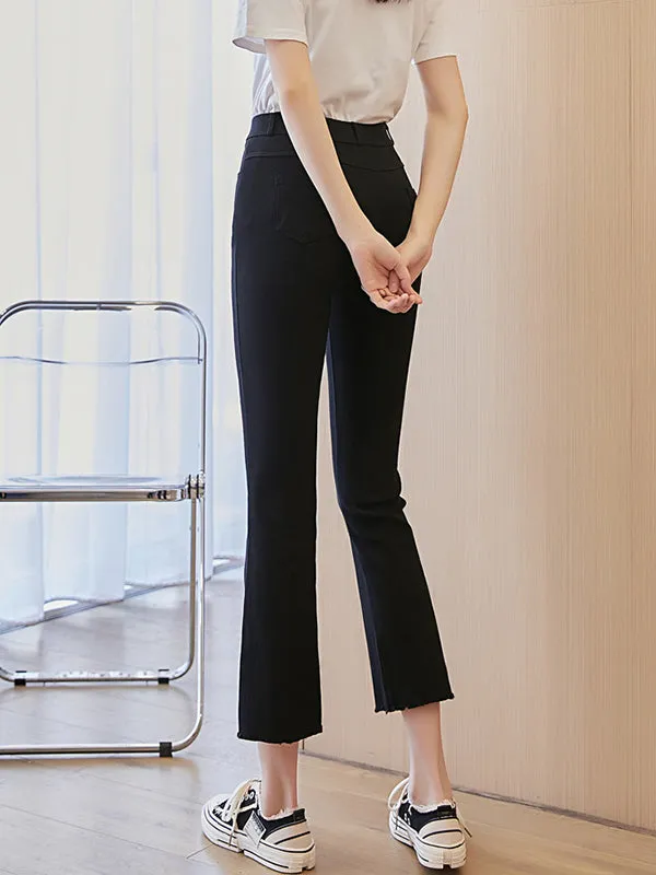 Casual Black Elasticity Skinny Leg Flared Pants