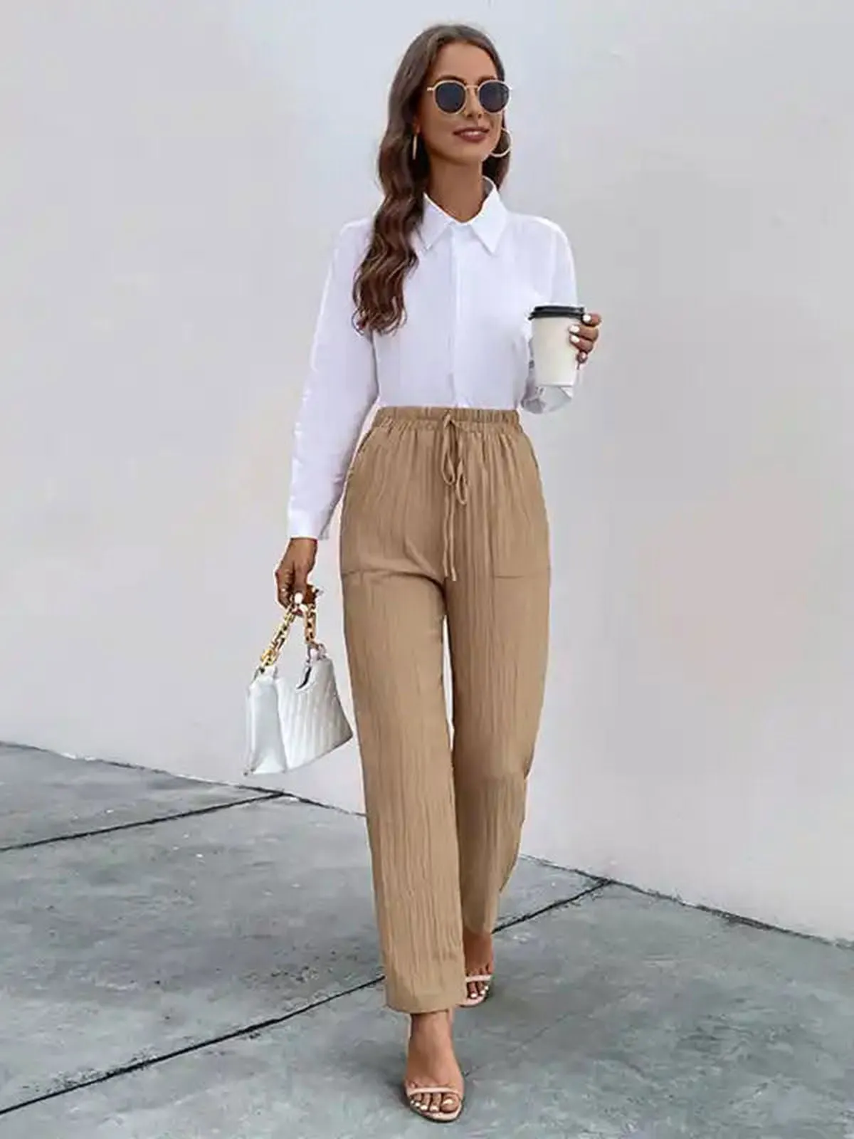 Casual elastic waist pleated women’s pants