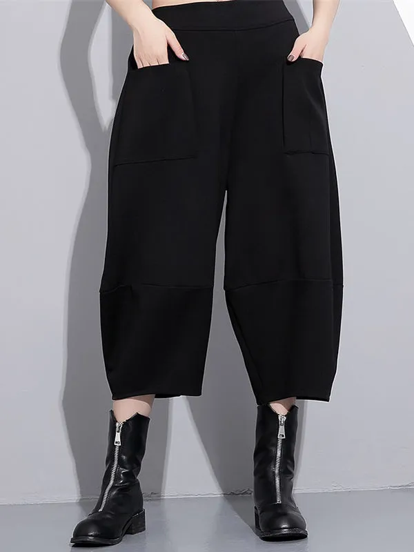 Casual High Waisted Loose Wide Leg Black Harem Pants