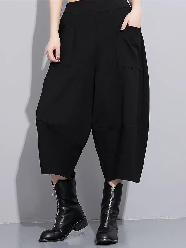 Casual High Waisted Loose Wide Leg Black Harem Pants