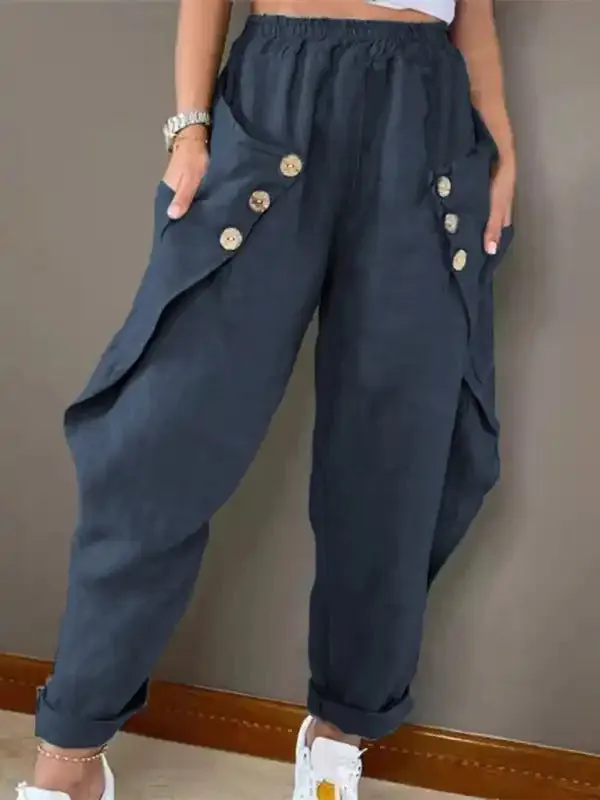 Casual Pocket Button Waist Casual Trousers