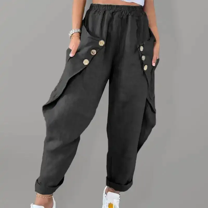 Casual Pocket Button Waist Casual Trousers