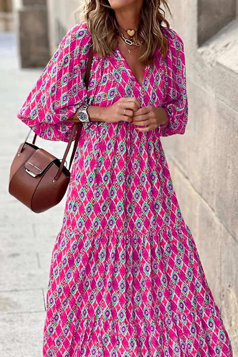 Casual Print Patchwork Straight Dresses(3 Colors)