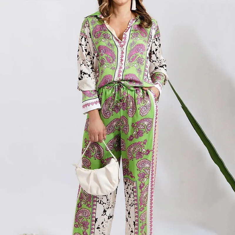 Casual Printed Two-Piece Suit - Long-Sleeved Top & Loose Trousers Set