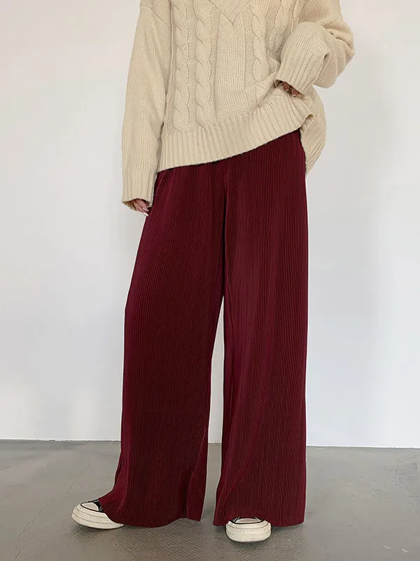 Casual Solid Color Pleats Capri-Pants Bottoms