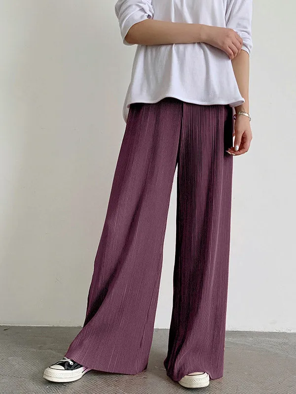 Casual Solid Color Pleats Capri-Pants Bottoms