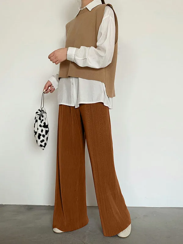 Casual Solid Color Pleats Capri-Pants Bottoms