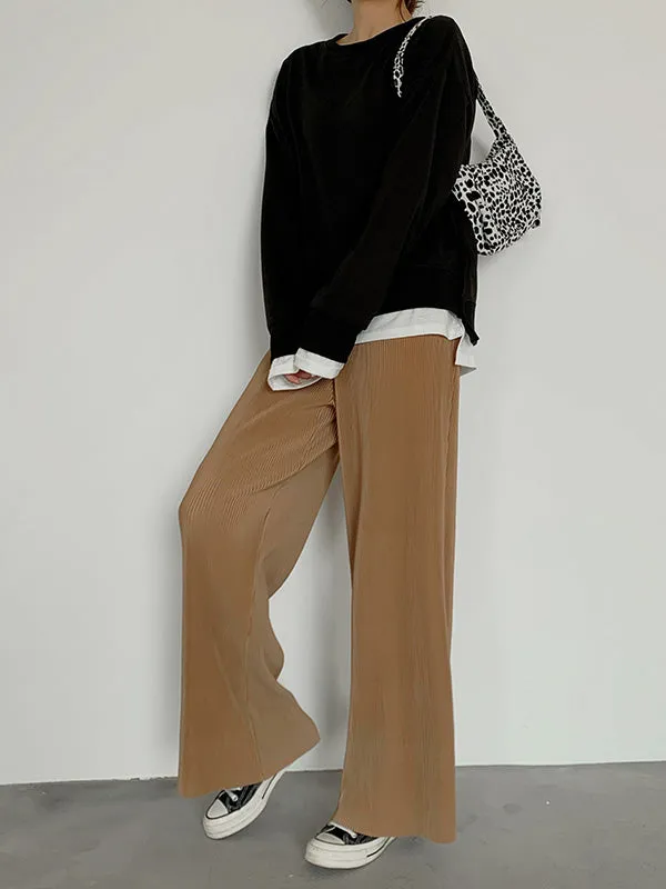 Casual Solid Color Pleats Capri-Pants Bottoms