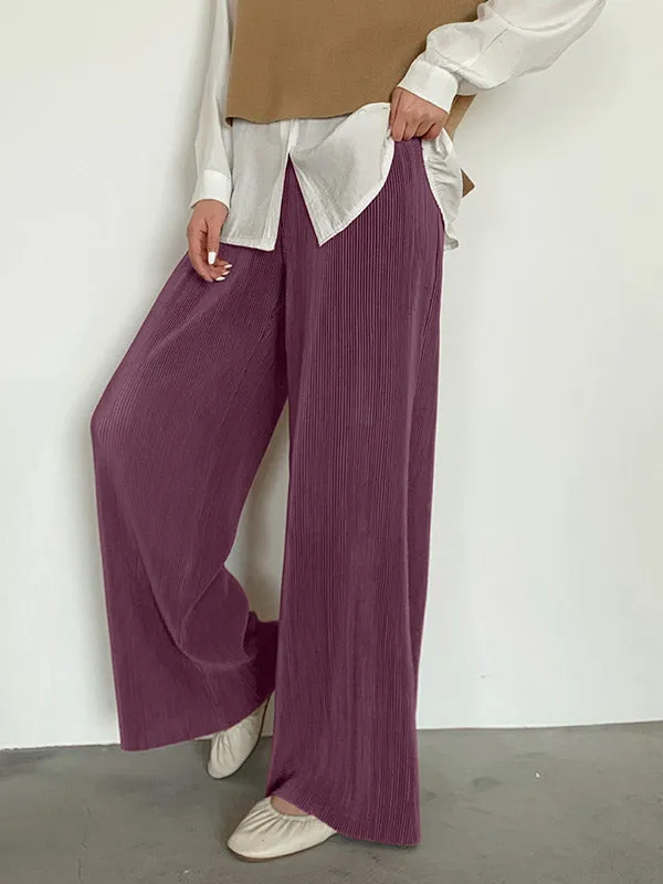 Casual Solid Color Pleats Capri-Pants Bottoms