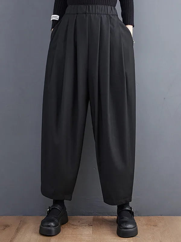 Casual Wide Leg Loose Pleated Solid Color Pants