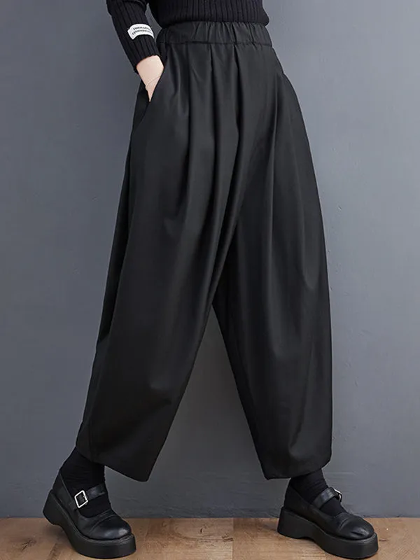 Casual Wide Leg Loose Pleated Solid Color Pants