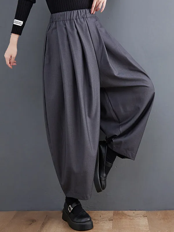 Casual Wide Leg Loose Pleated Solid Color Pants