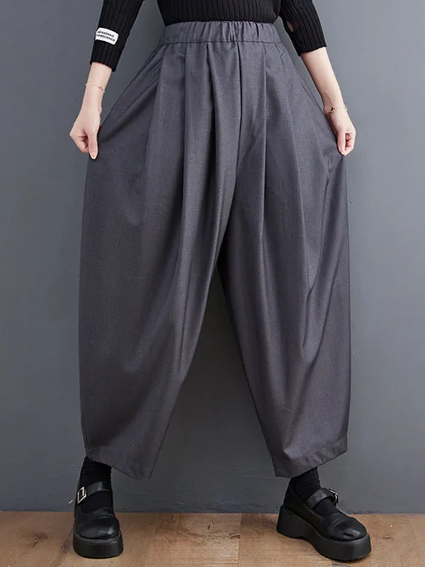 Casual Wide Leg Loose Pleated Solid Color Pants