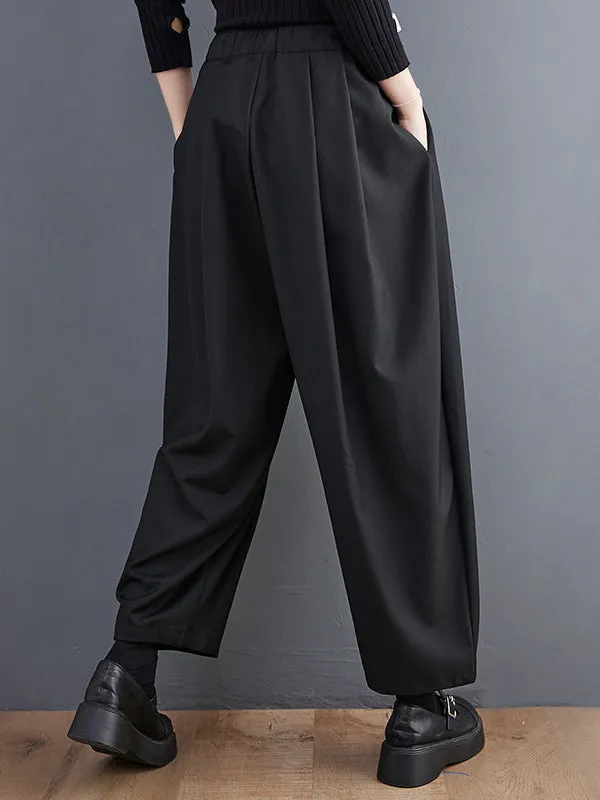 Casual Wide Leg Loose Pleated Solid Color Pants