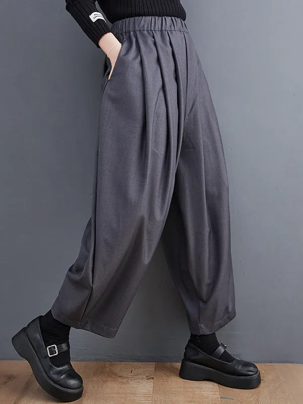 Casual Wide Leg Loose Pleated Solid Color Pants